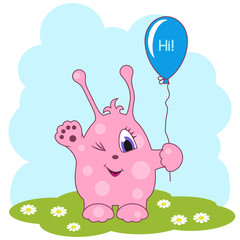 Cute pink monster says you hi
