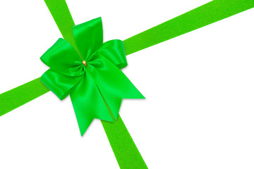 Beautiful green bow from satin ribbon