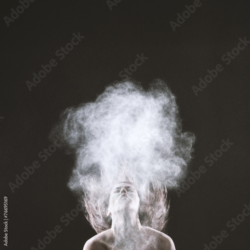 Bare Woman Throwing Head Back With Smoke Effect Ph