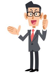 良い物を紹介するメガネのビジネスマン