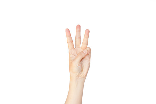 Japanese hand gesture: Number three on isolated white background