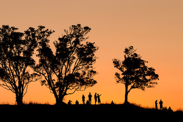 Fototapeta na wymiar group of people watching sunset