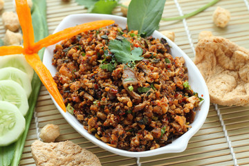 Spicy minced mushroom is vegetarian food.