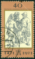 stamp printed by Germany, shows Three Peasants