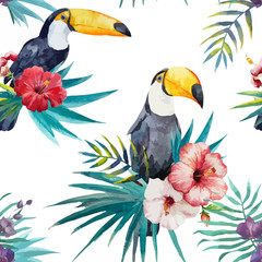 pattern toucan parrot tropical jungle nature background © zenina
