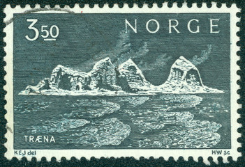 stamp printed in the Norway shows Traena Islands