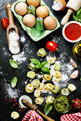 Homemade raw Italian tortellini