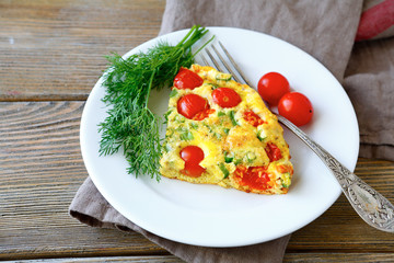 Frittata piece on white plate