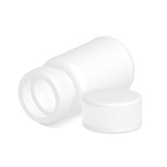 White plastic medical container bottle on white background.