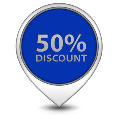 Discount 50 pointer icon on white background