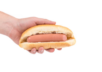 Tasty hotdog in hand.