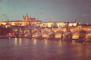 Famous Prague panorama, Old vintage filter