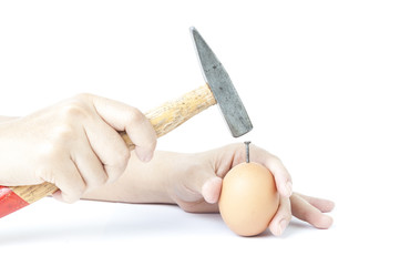 Hard egg isolated on white background close up