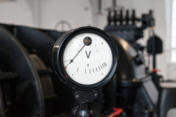 Vintage voltmeter. Part of old power plant.