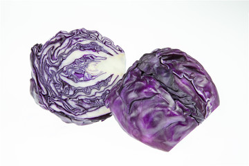 sliced red cabbage isolated on white