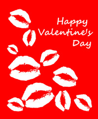 Print kisses on red background