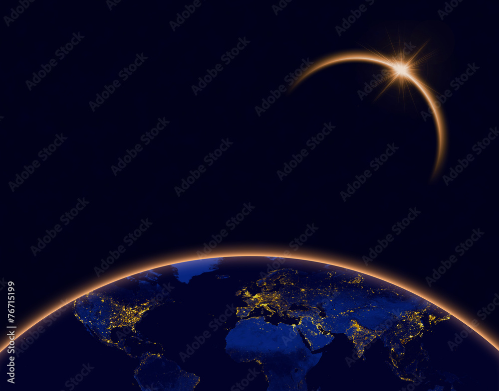 Canvas Prints planet earth and solar eclipse in orange color