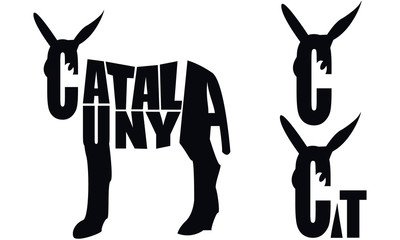 CATALONIA. Creative Catalan Donkey Design Using 'CATALUNYA' Typography with Donkey Ears and Eye - Symbol of Catalan Pride and Identity