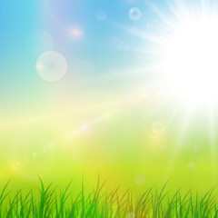 Obraz premium Sunny green background, vector illustration.
