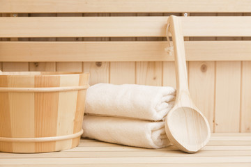 Fototapeta na wymiar relaxation items in sauna