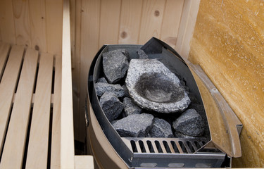 hot stones in sauna oven
