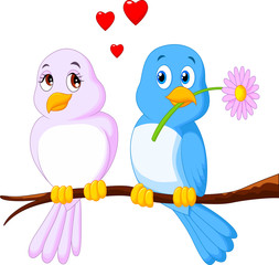 Cartoon couple bird on a branch