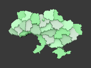 Three-dimensional map of Ukraine.