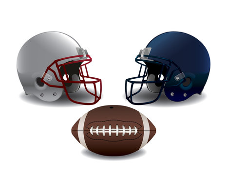 American Football Helmets and Ball Isolated Illustration
