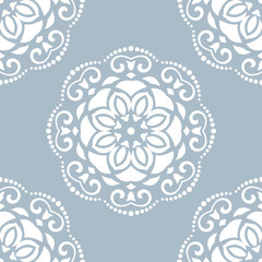 Damask Seamless Vector Pattern. Orient Background with Blue and