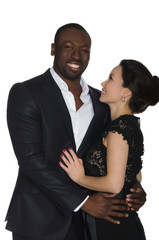 dark-skinned men hugs asian woman