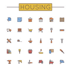 Vector Colored Housing Line Icons