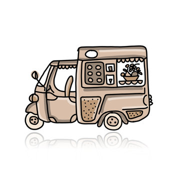 Mobile cafe with desserts, sketch for your design