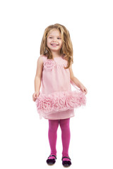 Full length portrait of an adorable little girl with pink dress
