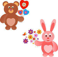 Pink Bunny and Brown Teddy Bear