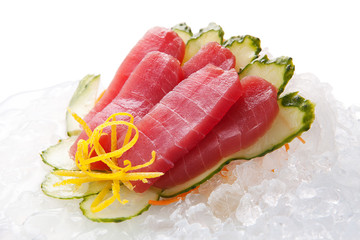 traditional sushi sashimi on a white background