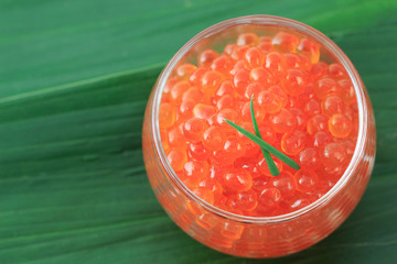 red caviar in the  glass