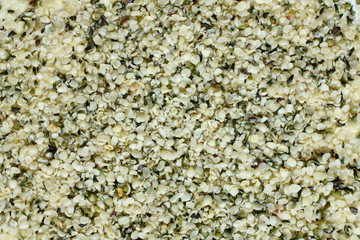 Top view of shelled hemp seeds. Can be used as background