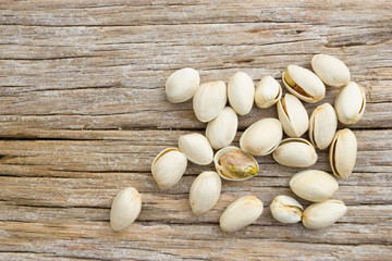 Pistachios on wood