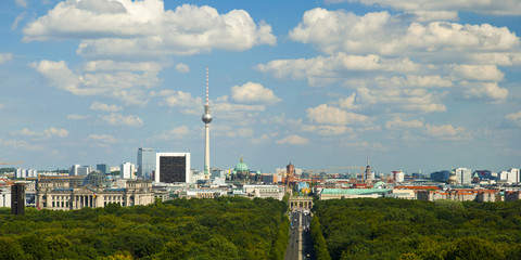 panoramic view at Berlin City Skyline from Tiergarten, Germany, Europe, Panoramablick auf Berlin, Deutschland, Europa