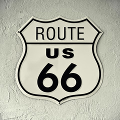 original Route 66 road sign on a wall, vintage style