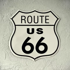 Photo sur Aluminium Route 66 panneau de signalisation original de la Route 66 sur un mur, style vintage
