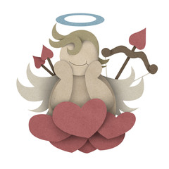 Cupid sit on heart cloud made from recycled paper craft