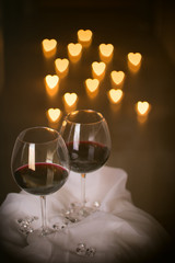 heart lights and wine glasses