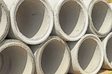 Concrete drainage pipes stacked