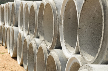 Concrete drainage pipes stacked