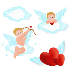 Vector illustration of adorable angel sitting on the cloud