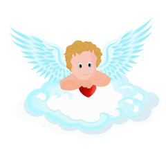 Vector illustration of adorable angel sitting on the cloud