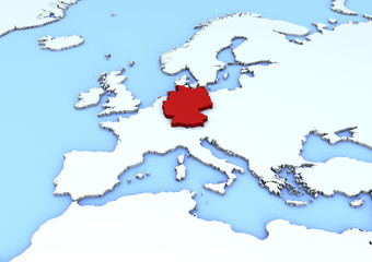 Cartina Europa, Germania in rilievo rossa, 3d