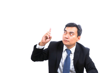 Asian  businessman pointing bulb and idea concept