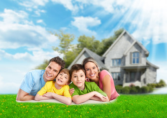 Fototapeta premium Family near new house.